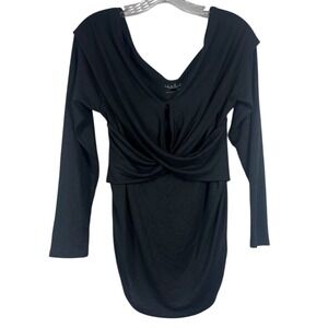 NWT Ingrid & Isabel Sz XL Maternity Top Black LS Cross Front Wrap Stretch New